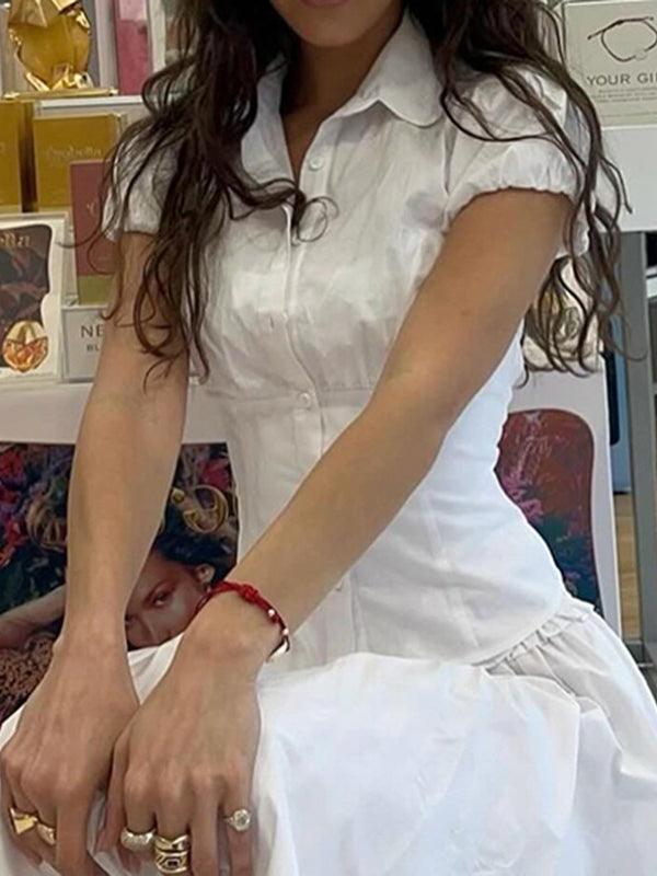 Hemd Damen Weiss Kurzarm | Umlegekragen Schlank Geschnitten | Sommerhemd Casual Elegant