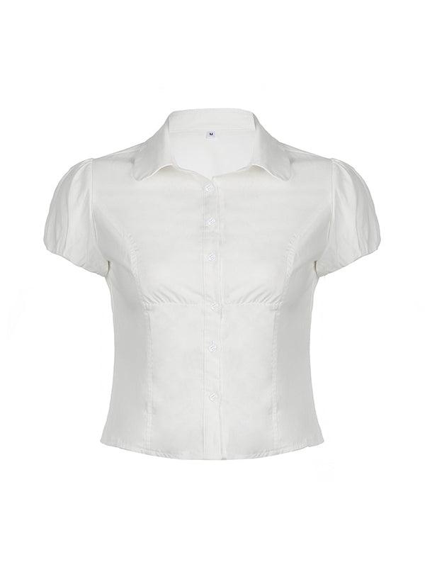 Hemd Damen Weiss Kurzarm | Umlegekragen Schlank Geschnitten | Sommerhemd Casual Elegant
