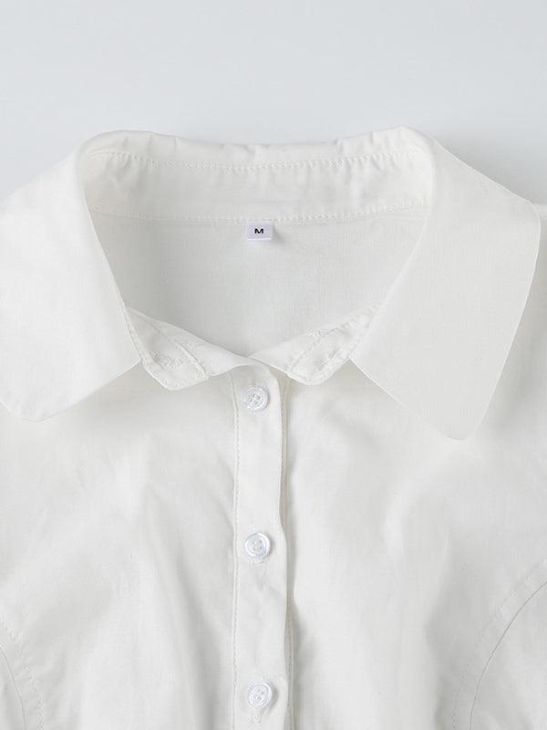 Hemd Damen Weiss Kurzarm | Umlegekragen Schlank Geschnitten | Sommerhemd Casual Elegant