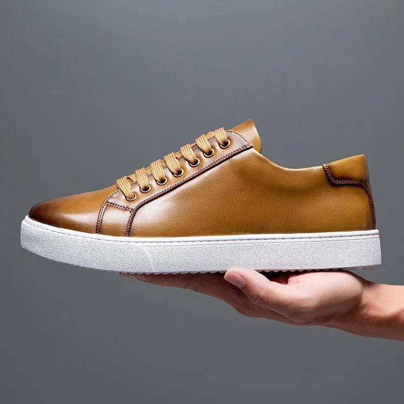Herren Sneaker Leder Formal | Schnürung Weisse Sohle Smart | Halbschuhe Business Casual