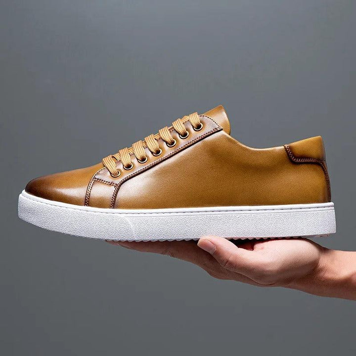 Herren Sneaker Leder Formal | Schnürung Weisse Sohle Smart | Halbschuhe Business Casual