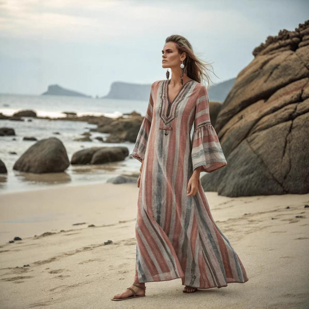 Strandkleid Damen Maxi Kaftan | Maxikleid Sommer V-Ausschnitt Boho | Sommerkleider Damen Übergross