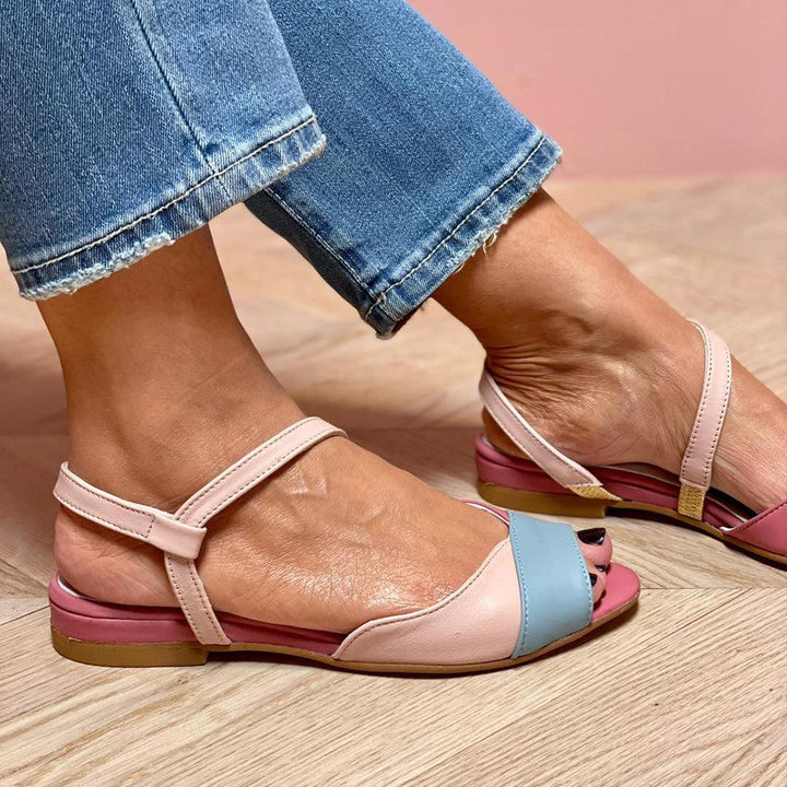 Sandalen Damen Asymmetrisch Colour-Block | Offene Zehen Niedriger Absatz | Sommersandalen Pink Modern