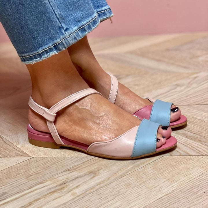Sandalen Damen Asymmetrisch Colour-Block | Offene Zehen Niedriger Absatz | Sommersandalen Pink Modern