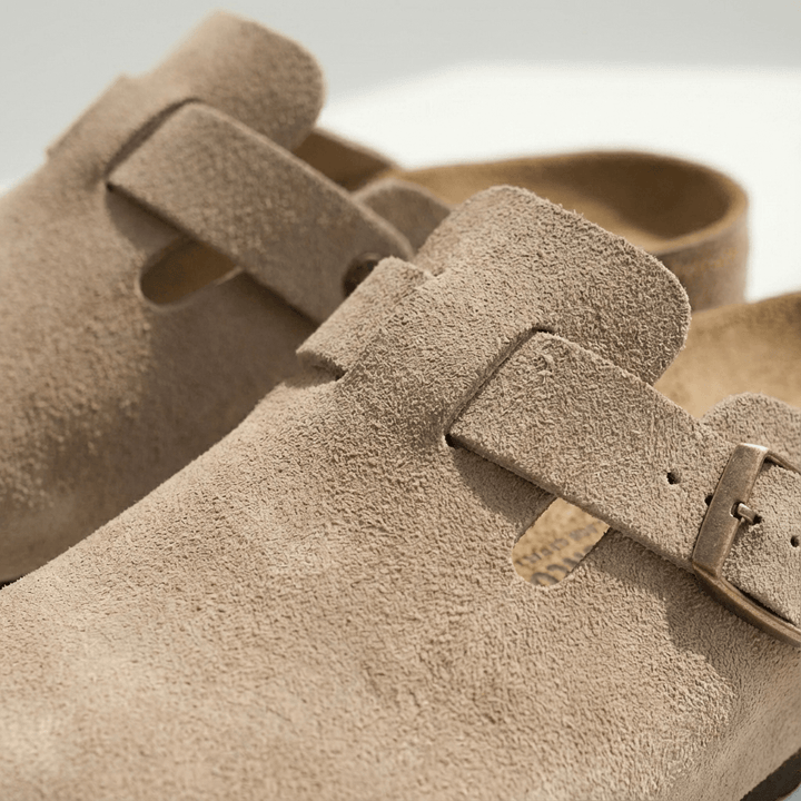 Clogs Herren Wildleder | Pantoletten mit Schnalle | Hausschuhe Herren Bequem