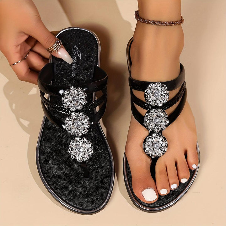 Sandalen Damen Flach Glitzer | Strass Verstellbar Elegant | Sommersandalen Gepolstert Komfort