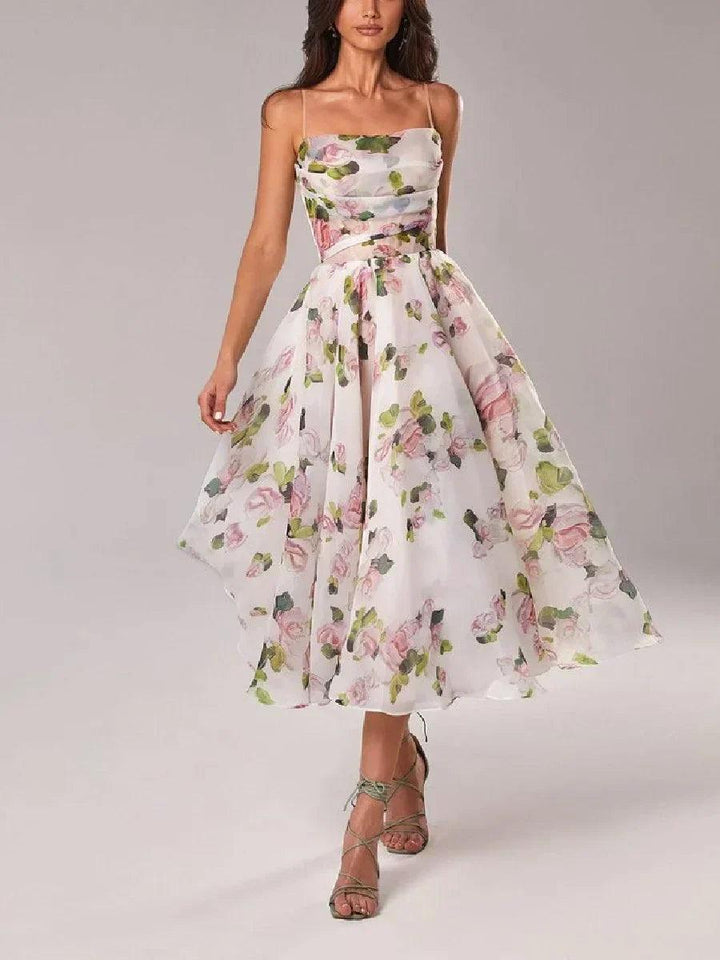 Midikleid Damen Blumen Trägerlos | Festliches Kleid Damen Voller Rock | Partykleid Damen Strukturiert