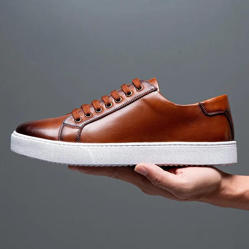 Herren Sneaker Leder Formal | Schnürung Weisse Sohle Smart | Halbschuhe Business Casual