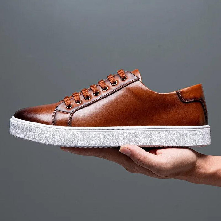 Herren Sneaker Leder Formal | Schnürung Weisse Sohle Smart | Halbschuhe Business Casual