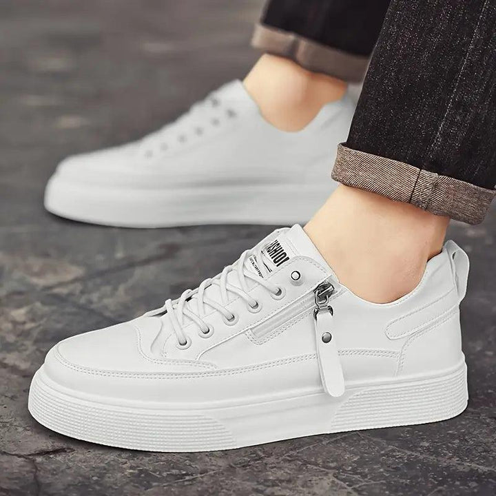 Herren Sneaker Leder | Seitenreissverschluss Schnürung Weiss | Halbschuhe Smart Casual