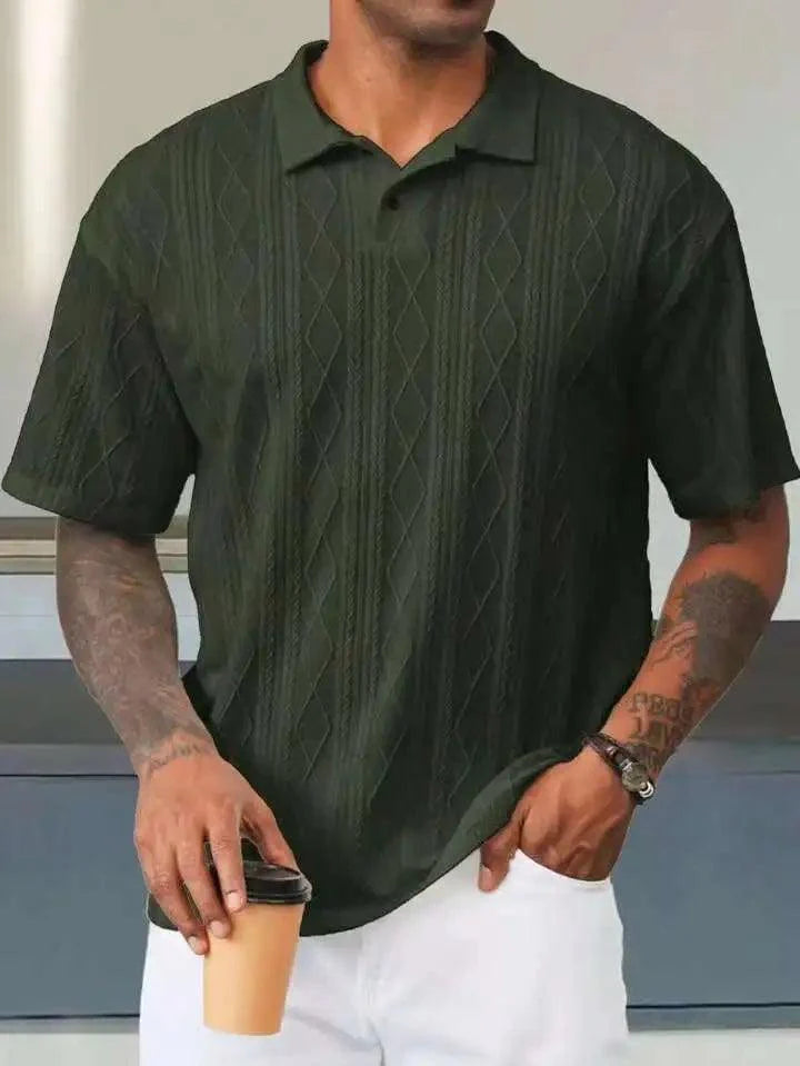 Strickshirt Herren Kurzarm | Männer Shirt Kontrastkragen | Feinstrick Freizeitshirt