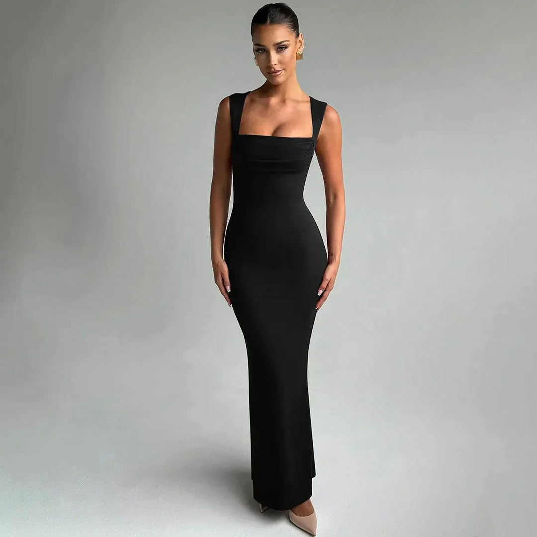 Bodycon Kleid Damen Maxi | Abendkleid Damen Eckiger Ausschnitt | Hochzeitsgast Kleid Damen Rückenausschnitt