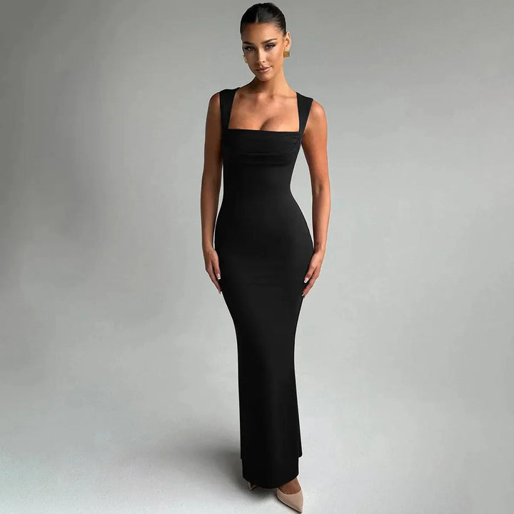 Bodycon Kleid Damen Maxi | Abendkleid Damen Eckiger Ausschnitt | Hochzeitsgast Kleid Damen Rückenausschnitt