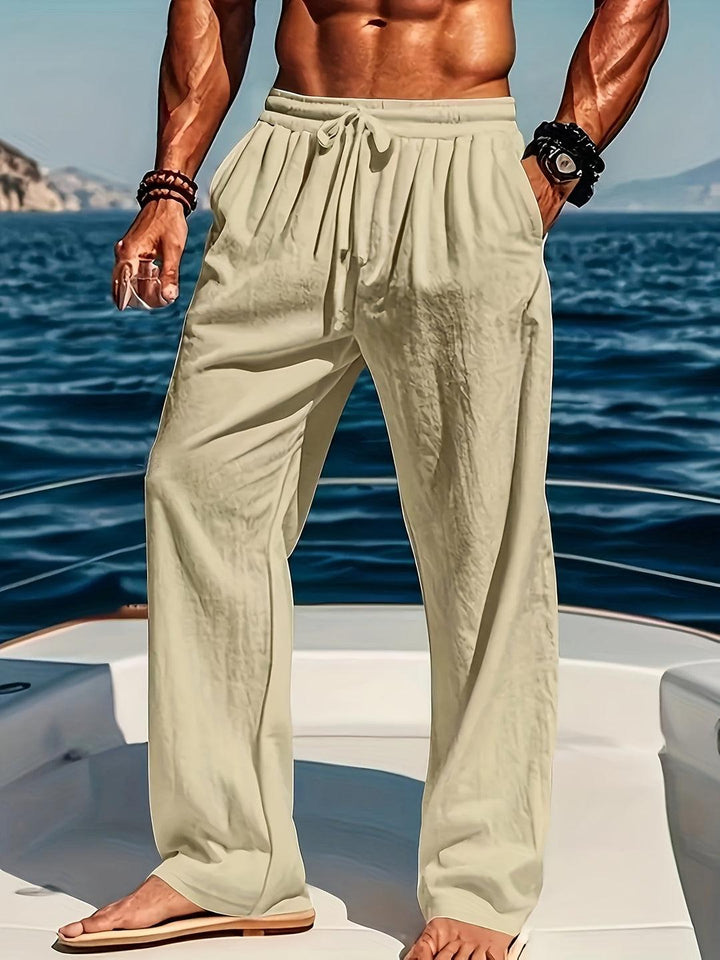 Leinenhose Herren Locker Kordelzug | Sommerhose Herren Baumwolle Leinen | Herrenhose Strand Leicht