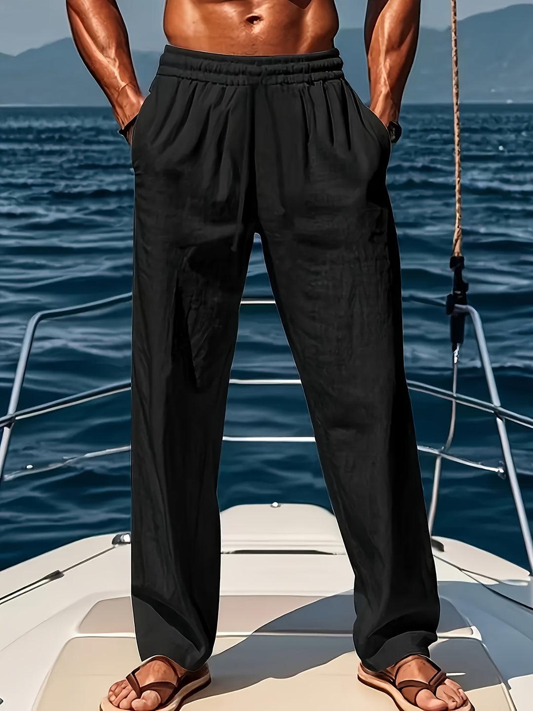 Leinenhose Herren Locker Kordelzug | Sommerhose Herren Baumwolle Leinen | Herrenhose Strand Leicht