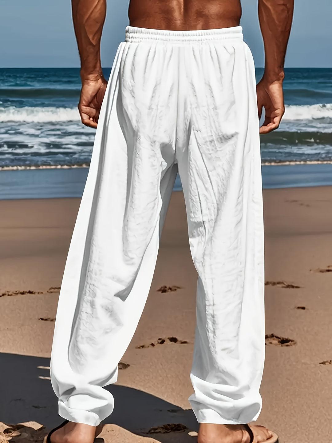 Leinenhose Herren Locker Kordelzug | Sommerhose Herren Baumwolle Leinen | Herrenhose Strand Leicht
