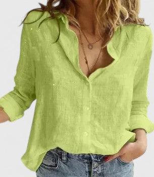Blusenhemd Damen Leinen | Hemdbluse Damen Knopfleiste | Leinenbluse Damen Revers