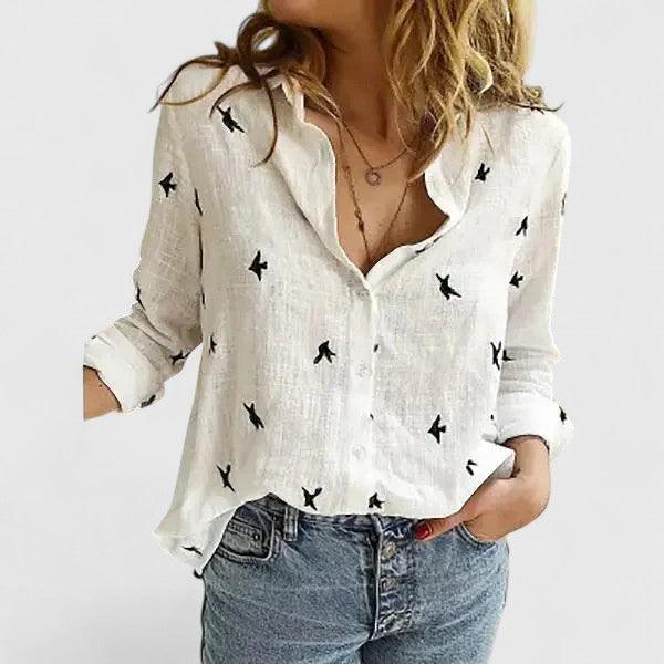 Blusenhemd Damen Leinen | Hemdbluse Damen Knopfleiste | Leinenbluse Damen Revers