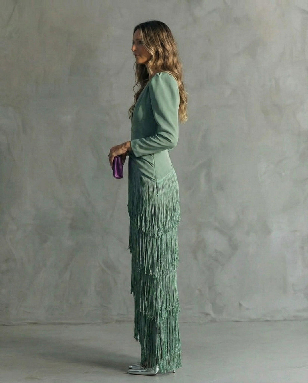 Abendkleider Damen Fransen Maxi | Hochzeitsgast Kleid Puffarmel V-Ausschnitt | Kleider Damen Festlich Fransensaum
