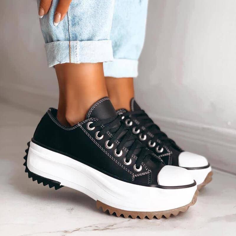 Sneaker Damen Plateau Wildleder | Schnür Sneakers Low-Top | Stilvolle Freizeitschuhe Erhöht