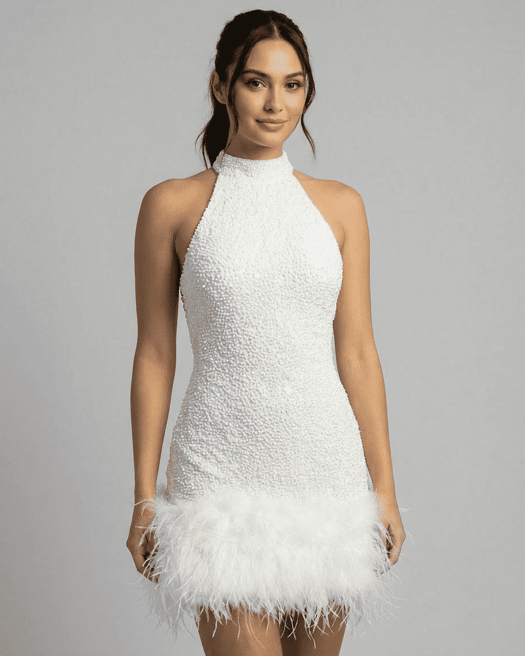 Paillettenkleid Damen Mini | Neckholder Kleid Abend Perlen | Cocktailkleid Damen Kurz Glamourös