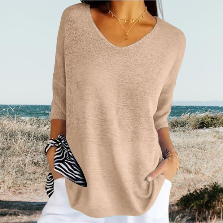 V-Neck Bluse Damen Kurzarm | Sommerbluse Damen Textur | Locker Bluse Damen Gerippte Bündchen