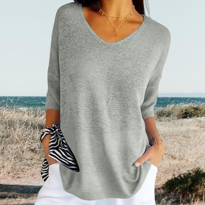 V-Neck Bluse Damen Kurzarm | Sommerbluse Damen Textur | Locker Bluse Damen Gerippte Bündchen