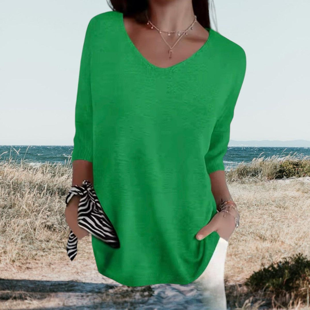 V-Neck Bluse Damen Kurzarm | Sommerbluse Damen Textur | Locker Bluse Damen Gerippte Bündchen
