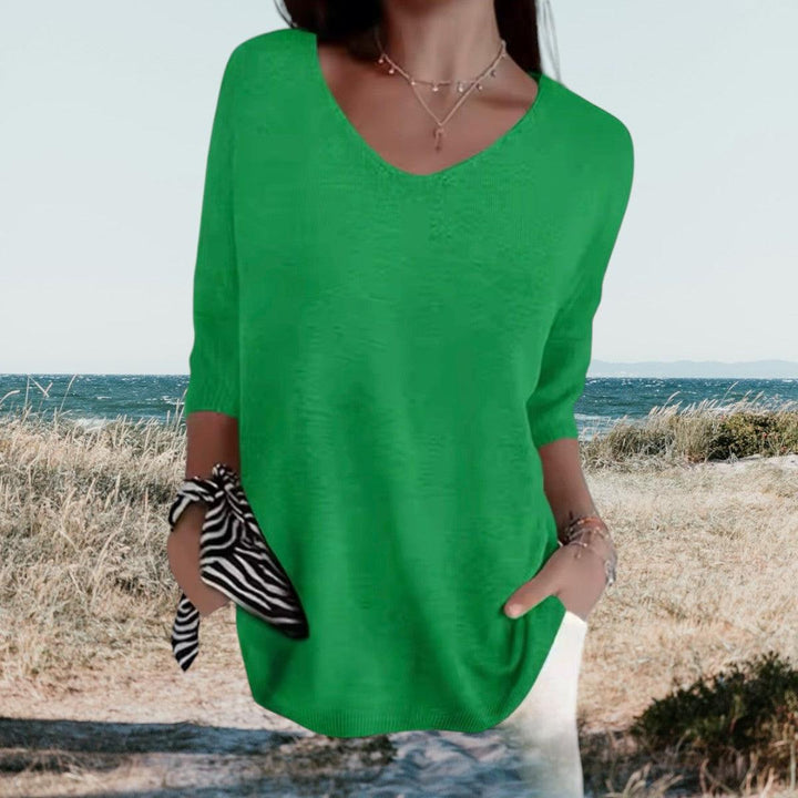 V-Neck Bluse Damen Kurzarm | Sommerbluse Damen Textur | Locker Bluse Damen Gerippte Bündchen