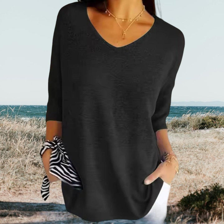 V-Neck Bluse Damen Kurzarm | Sommerbluse Damen Textur | Locker Bluse Damen Gerippte Bündchen