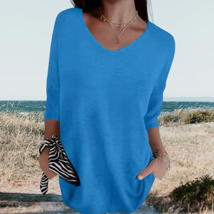 V-Neck Bluse Damen Kurzarm | Sommerbluse Damen Textur | Locker Bluse Damen Gerippte Bündchen