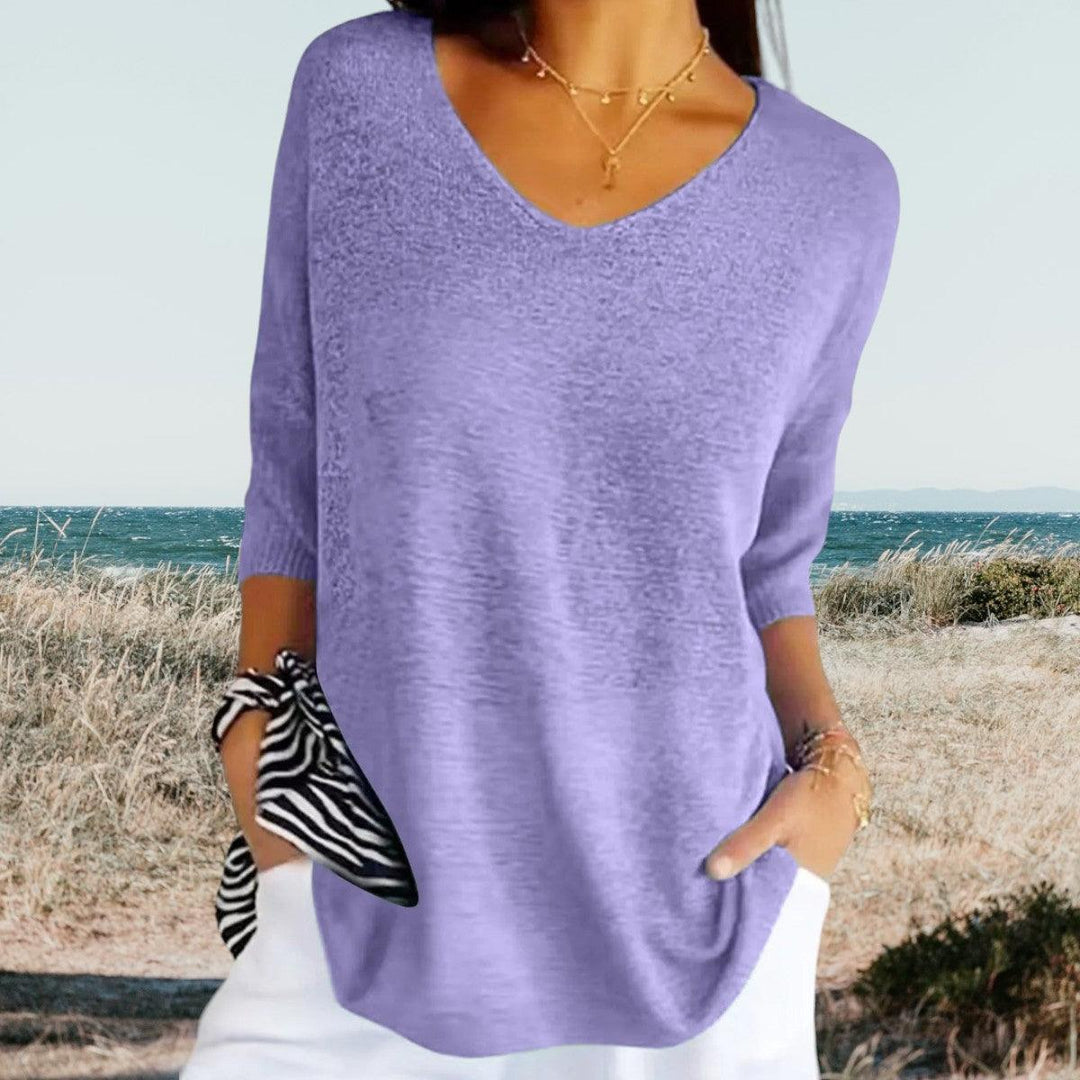V-Neck Bluse Damen Kurzarm | Sommerbluse Damen Textur | Locker Bluse Damen Gerippte Bündchen