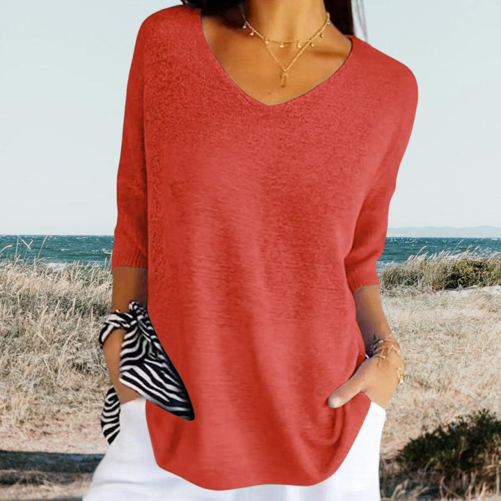 V-Neck Bluse Damen Kurzarm | Sommerbluse Damen Textur | Locker Bluse Damen Gerippte Bündchen