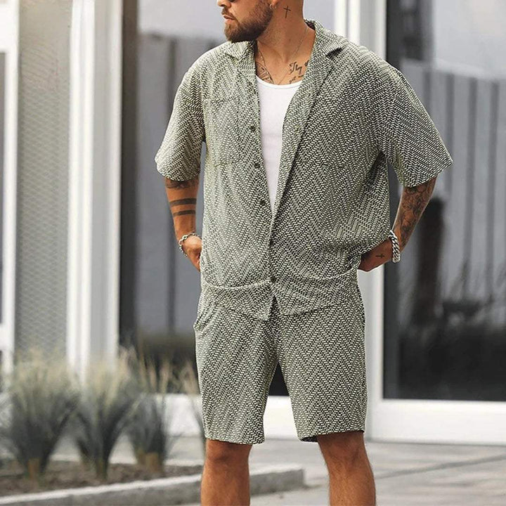 Herren Set Hemd Shorts Chevron | Zweiteiler Sommer Männer | Kurzarmhemd mit Bermuda Shorts