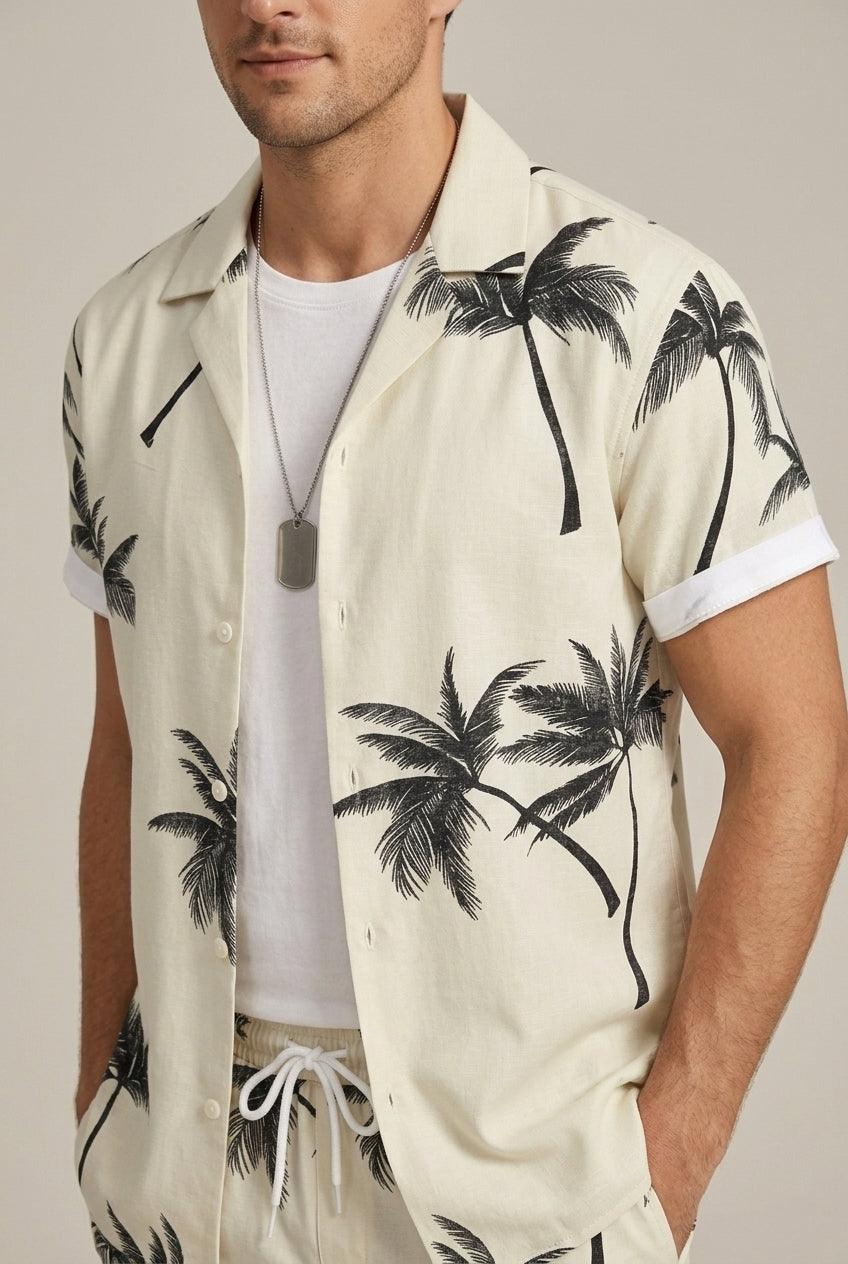 Herren Set Palmenprint Resort | Zweiteiler Hemd Shorts Tropisch | Urlaubsoutfit Sommer Strand