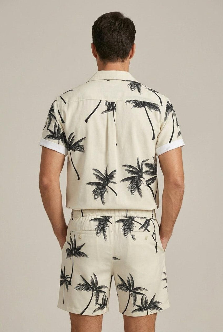 Herren Set Palmenprint Resort | Zweiteiler Hemd Shorts Tropisch | Urlaubsoutfit Sommer Strand