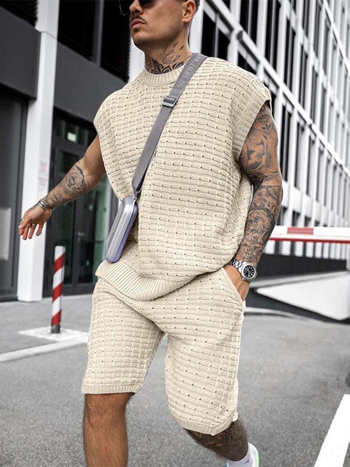 Herren Set Strick Ärmellos | Zweiteiler Shorts Rundhals | Sommerset Strick Locker