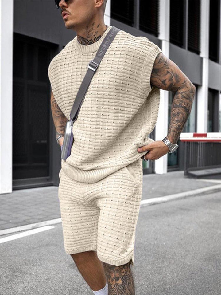 Herren Set Strick Ärmellos | Zweiteiler Shorts Rundhals | Sommerset Strick Locker