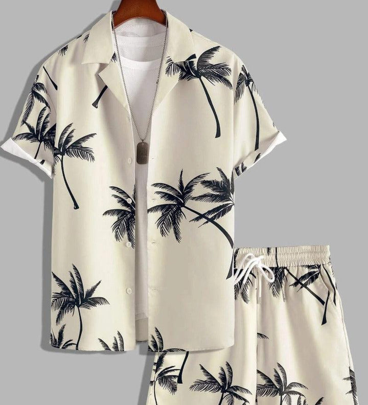 Herren Set Tropisch Kurzarm | Zweiteiler Resort Shorts | Palmenprint Sommeroutfit Strand