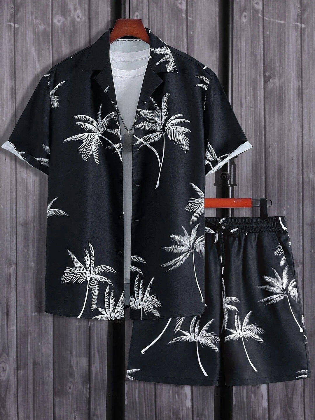 Herren Set Tropisch Kurzarm | Zweiteiler Resort Shorts | Palmenprint Sommeroutfit Strand