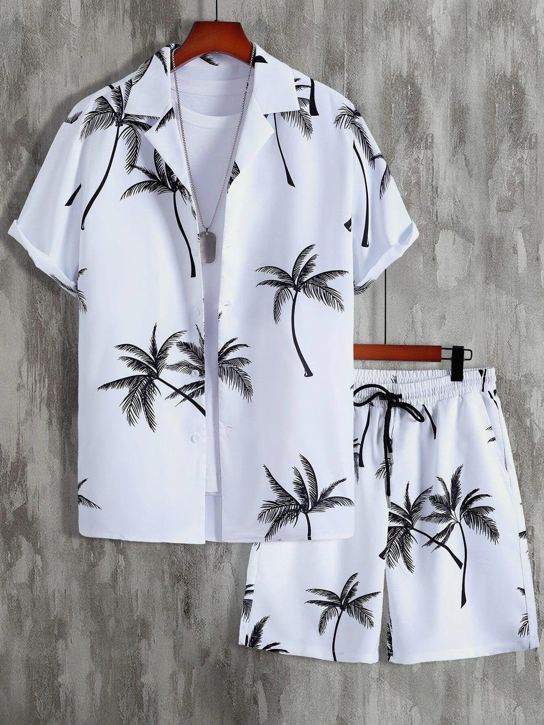 Herren Set Tropisch Kurzarm | Zweiteiler Resort Shorts | Palmenprint Sommeroutfit Strand