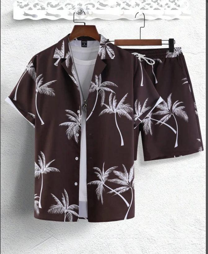 Herren Set Tropisch Kurzarm | Zweiteiler Resort Shorts | Palmenprint Sommeroutfit Strand