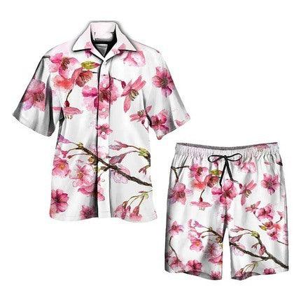 Herren Set Tropisch Kurzarm | Zweiteiler Resort Shorts | Palmenprint Sommeroutfit Strand