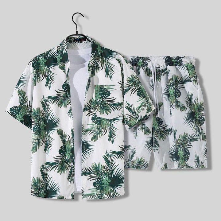 Herren Set Tropisch Kurzarm | Zweiteiler Resort Shorts | Palmenprint Sommeroutfit Strand