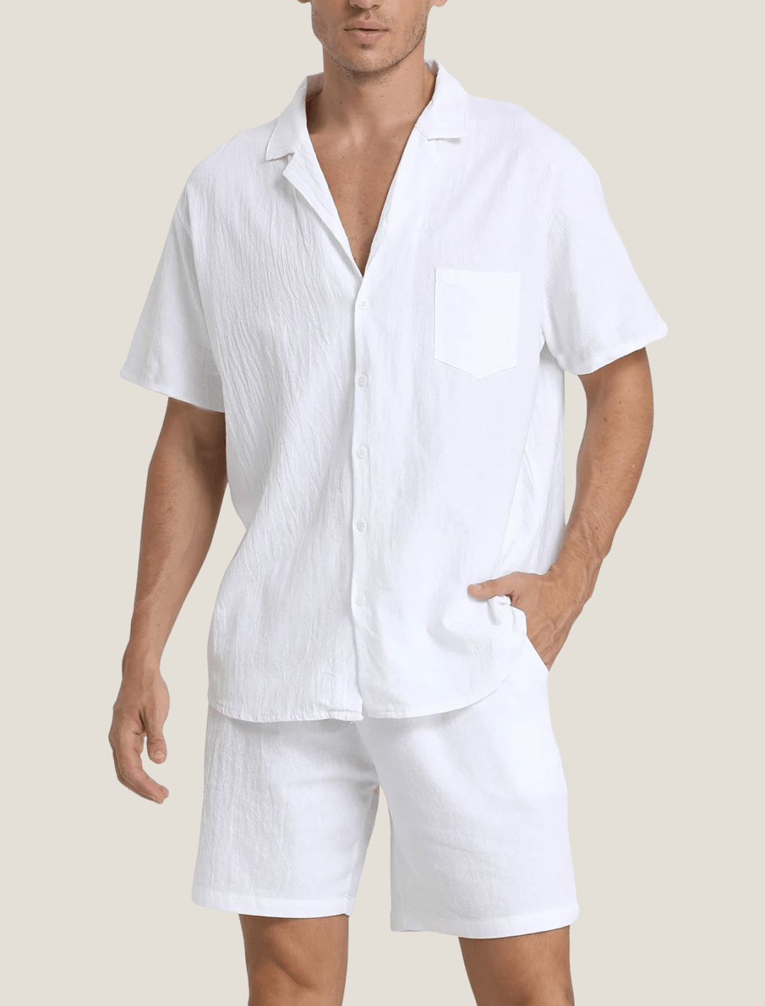 Herren Set Hemd Tasche Shorts | Sommer Zweiteiler Männer Locker | Freizeitoutfit Knopfhemd Bund
