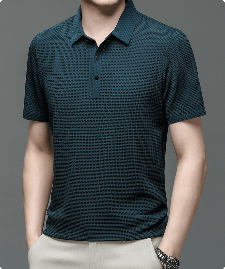 Poloshirt Herren Texturiert | Kurzarm Klassischer Kragen Knopfleiste | Sommerpolo Smart Casual