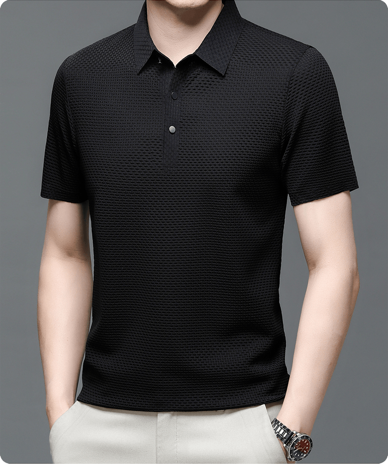 Poloshirt Herren Texturiert | Kurzarm Klassischer Kragen Knopfleiste | Sommerpolo Smart Casual