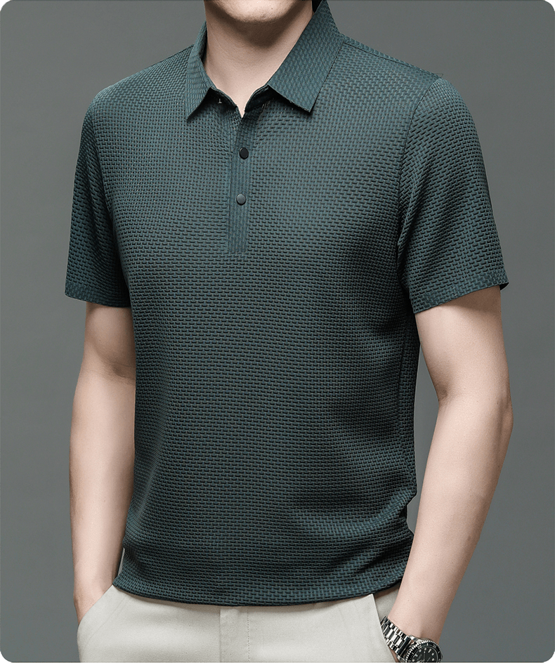 Poloshirt Herren Texturiert | Kurzarm Klassischer Kragen Knopfleiste | Sommerpolo Smart Casual