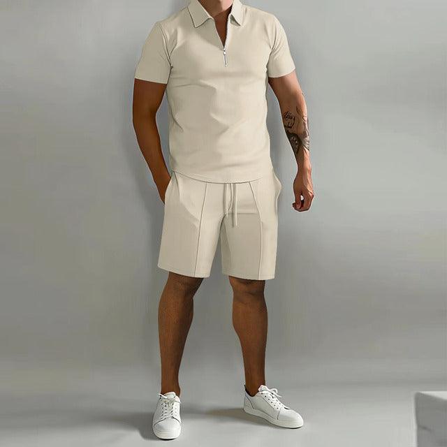 Polo Set Herren Sommer | Zweiteiler Herren Polo und Shorts | Herren Freizeitset Reissverschluss