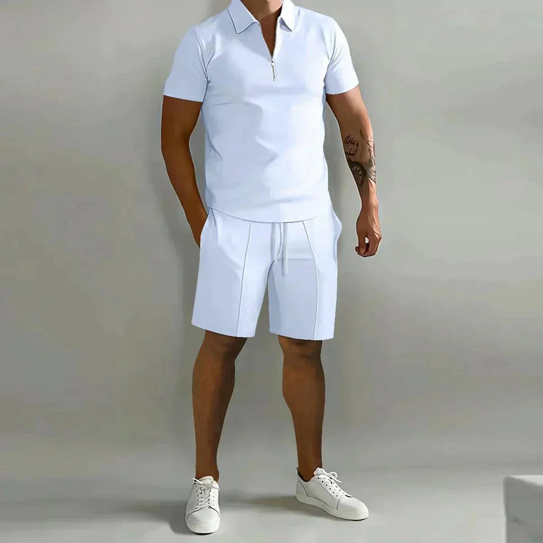 Polo Set Herren Sommer | Zweiteiler Herren Polo und Shorts | Herren Freizeitset Reissverschluss